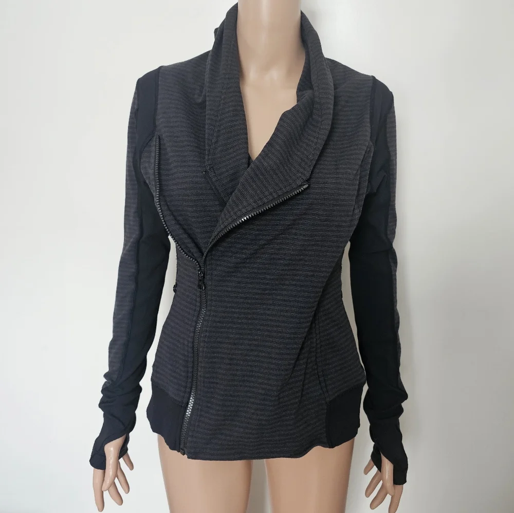 RARE Lululemon Bhakti Yoga Jacket In Luon Pique Black Dark Slate/ Black